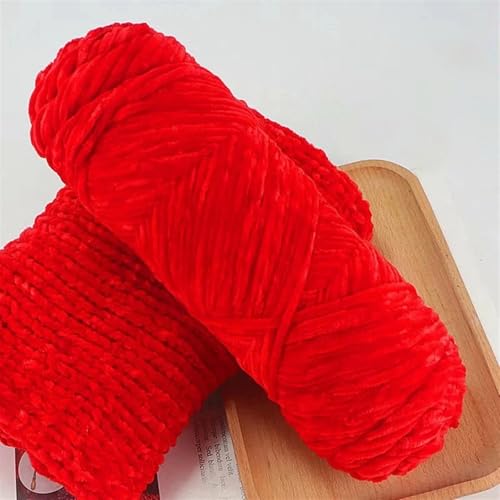 Chenille, weiches Samt-Garn, Mischgarn, Strickwolle, Häkeln, handgefertigt, Schal, Mantel, Decke und Mütze, 95 g, Rot von CYMQQQI