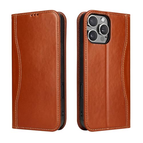 CYPOSLDN Hülle Für iPhone 16/16 Plus/16 Pro/16 Pro Max, Mit Kreditkartenhalter, Flip-Wallet-Hülle Aus Echtem Leder, Stoßfester TPU-Magnetverschluss,16plus,Brown von CYPOSLDN