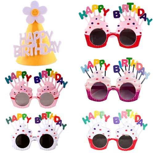 CYQACLSF 6 Stück Brille Happy Birthday, Party Novel Sonnenbrille, Geburtstag Party Deko Hut, Lustige Spaßbrillen für Geburtstag, Geeignet für Erwachsene und Kinder von CYQACLSF