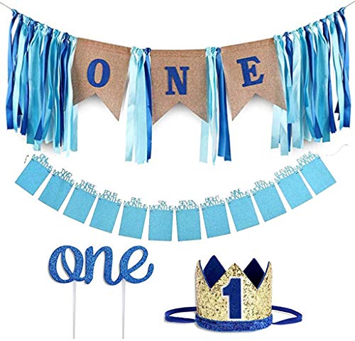 1. Geburtstag Dekorationen Baby, Ksopsdey Geburtstagsdeko Blau Jungen 1 Jahr, Baby First Birthday Blue Chair Banner, 1st Birthday Banners, Geschenk Dekoration zum Erstes Jahr Geburtstag Babyparty von CYSJ