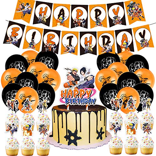 CYSJ Geburtstagsparty Supplies Themenparty Favors Dekorationen Banner Kuchen Topper Geschenk-Set Banner große Kuchen Topper Cupcake Topper für Naruto-Fans Jungen Mädchen von CYSJ