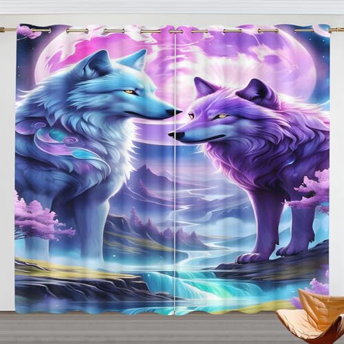 CYSYLQW Wolf Verdunkelungsvorhang Wolf Tiere Fenstervorhang Schlafzimmer 100x140cm3D Wolf Thema Blickdicht Vorhnge Dekor Jungen Jugendliche Kinder Cartoon Vorhang (150x166cm(BxH)/ 75x166cmx2,3) von CYSYLQW