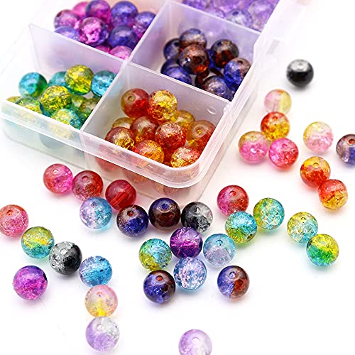 CYUaoao 200 Stück Glasperlen Runde Schmuckperlen 8 mm Crackle Kunstperlen Mehrfarbig 10 Farben Bastelperlen mit Aufbewahrungsbox für Schmuckherstellung Armband Bateln DIY Handwerk von CYUaoao