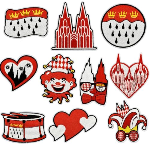 CYWQZZ 10Pcs Köln Bügeln auf Patches Rot Weiß Patches für Iron-On Köln Aufkleber Kleidung Zubehör Karneval Kostüm von CYWQZZ