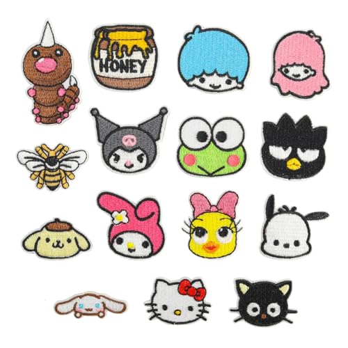 CYWQZZ 15Pcs Anime Cartoon Bügeln auf Patches Kitty Zimt Charakter gestickte Patches für Kleidung Jacke Jeans Kleid Rucksack Hut von CYWQZZ