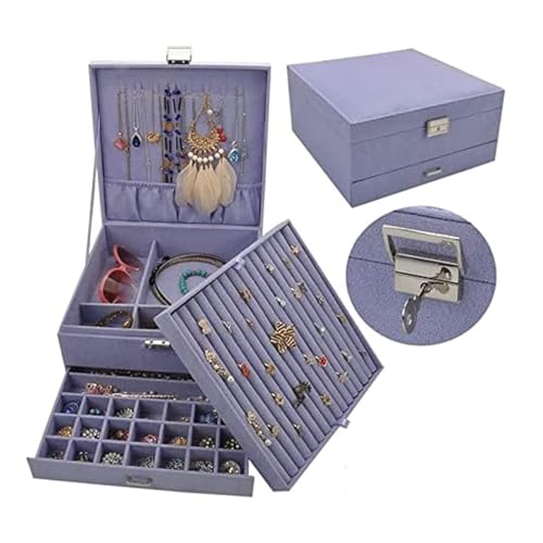 CYYHGD 3-lagige Schmuckschatulle, großes Fassungsvermögen, Samt-Schmucketui, luxuriöse Modeschmuck-Aufbewahrungsbox, tragbare Schmuck-Organizer-Box (C) von CYYHGD