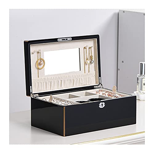 CYYHGD Aufbewahrungsbox, Schmuck-Organizer, Holz-Schmuckschatulle für Damen, verschließbarer Schmuckbehälter mit Spiegel, Aufbewahrung für Uhren, Halsketten, Ringe, Ohrringe, Armbänder von CYYHGD