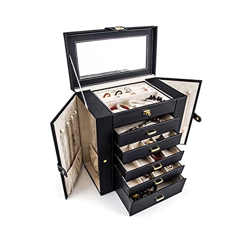 CYYHGD Aufbewahrungsbox, Schmuck-Organizer, Schmuckschatulle/Organizer, verspiegelte Schmuckschatulle mit Griff, hohe Kapazität, weiches PU-Leder, Reise-Aufbewahrungskoffer für Armbände von CYYHGD