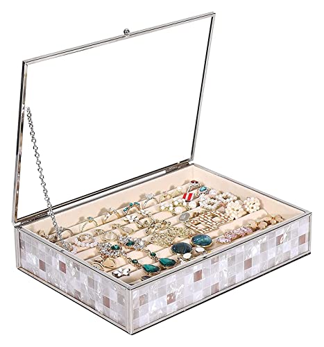 CYYHGD Aufbewahrungsbox, Schmuckkästchen, Glas-Schmuckkästchen für Damen, Schmuckkästchen, Schmuck-Organizer, Schmuckaufbewahrung, Ohrring-Ring-Box Org (Silberne Schmuckschatulle mit 1 von CYYHGD