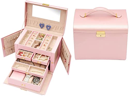 CYYHGD Aufbewahrungsbox, Schmuckschatulle, Schmuck-Organizer, PU-Leder, 4 Schichten, doppelte Seitentüren, verspiegelt, mit tragbarer kleiner Box, Schmuckaufbewahrung, Uhren-Organizer, von CYYHGD