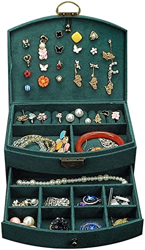 CYYHGD Aufbewahrungsbox, Schmuckschatulle, Schmuck-Organizer, dreischichtige Schmuckaufbewahrung mit Schloss, äußerer und innerer Uhren-Organizer, Halsketten-/Ohrring-Aufbewahrung, Schm von CYYHGD