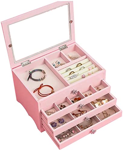 CYYHGD Aufbewahrungsbox, Schmuckschatulle, Schmuck-Organizer, großer Stauraum, 4 Ebenen, 3 Schubladen mit klarem Glas, ordentliches Organisieren von Schmuck, Organizer, Halsketten-/Ohrr von CYYHGD