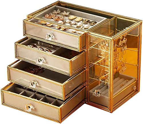 CYYHGD Aufbewahrungsbox Schmuckschatulle Schmuck-Organizer Große Kapazität Schmuckaufbewahrung Mit Klarer Glasplatte Trennwand Aufbewahrungs-Organizer Halsketten-Ohrring-Aufbewahrung Sc von CYYHGD