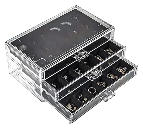 CYYHGD Aufbewahrungsbox Schmuckschatulle für Damen mit 3 Schubladen, verstellbare Schmuck-Organizer-Box für Ringe, Ohrringe, Halsketten, stapelbar, Schmuckschatulle von CYYHGD