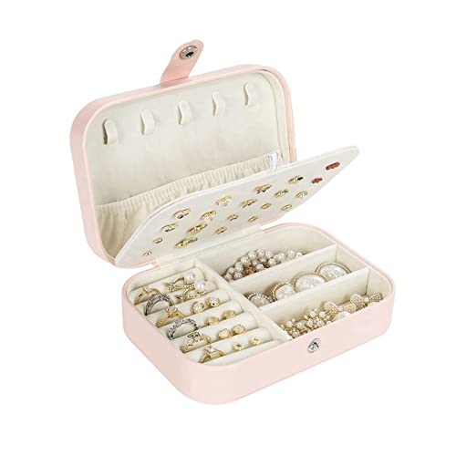 CYYHGD Doppelschichtiger Schmuck-Organizer aus PU-Leder, tragbare kleine Schmuckschatulle für Frauen und Mädchen, Pink von CYYHGD