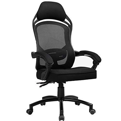 CYYHGD Drehbarer Bürostuhl mit Netzstoff und hoher Rückenlehne, Liegedesign, atmungsaktive Rückenlehne, bequeme Polsterung, Gaming-Stuhl, Moderne Schlichtheit, Tragkraft 150 kg, Schwarz von CYYHGD