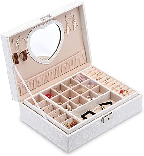 CYYHGD Kleine Schmuckschatulle, Schmuckschatulle mit 2 Ebenen, Premium-Schmuckschatulle, Organizer für Frauen, große Reise-Schmuckaufbewahrungsbox mit Spiegel, Schloss und Schlüssel für von CYYHGD