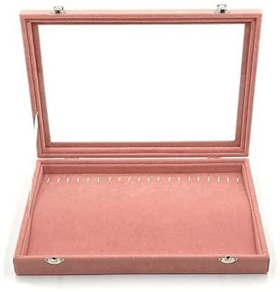 CYYHGD Schmuck-Organizer, Schmuckschatulle, Schmuckaufbewahrungsbox aus Samt mit Glasabdeckung, rosa Farbe, Aufbewahrungsfach für Ohrringe, Halsketten, Armbänder, Ringe, Schmuckschatull von CYYHGD