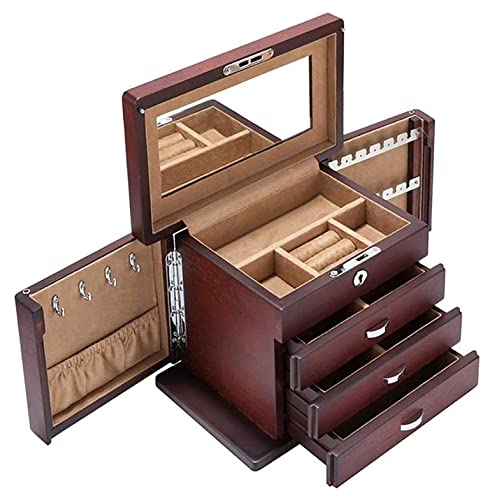 CYYHGD Schmuck-Organizer, Schmuckschatulle, Schmuckschatulle aus Holz mit Schublade, mehrschichtige Aufbewahrungsbox für Frauen, Ring-Organizer, tragbare Schmuckschatulle mit samtgefüt von CYYHGD