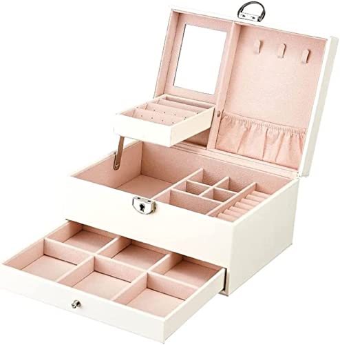 CYYHGD Schmuckaufbewahrungsbox, Damen-Schmuckschatulle aus Pu-Leder, große Kapazität, Schmuckdisplaybox für Halsketten, Ohrringe und Ringe von CYYHGD