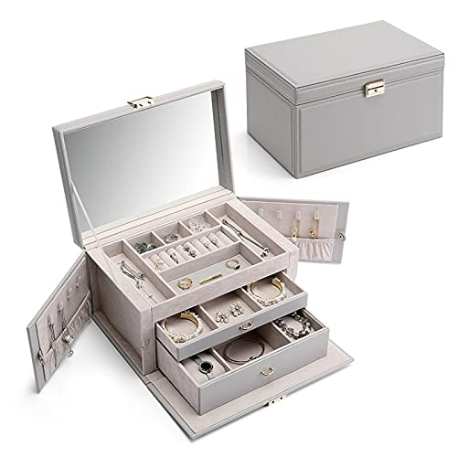 CYYHGD Schmuckkästchen, PU-Leder, Reise-Schmuckkästchen mit 2 Schubladen, großes Fassungsvermögen, Schmuck-Organizer, Box, Ringe, Anhänger, Aufbewahrungskoffer für Damen, Wohnaccessoir von CYYHGD