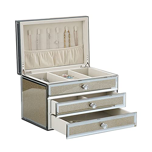 CYYHGD Schmuckschatulle, Organizer, Schmuckschatulle für Damen mit 2 Schubladen, Schmuckschatulle aus Glas und Samt, Aufbewahrungsbox für Schmuck von CYYHGD