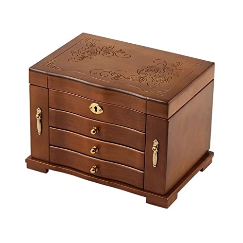 CYYHGD Schmuckschatulle, kreative, multifunktionale Schmuckaufbewahrungsbox aus Holz, klassisch, elegant, für Ohrringe und Halsketten, Schmuckschatulle mit Schloss, Schmuck-Organizer f von CYYHGD