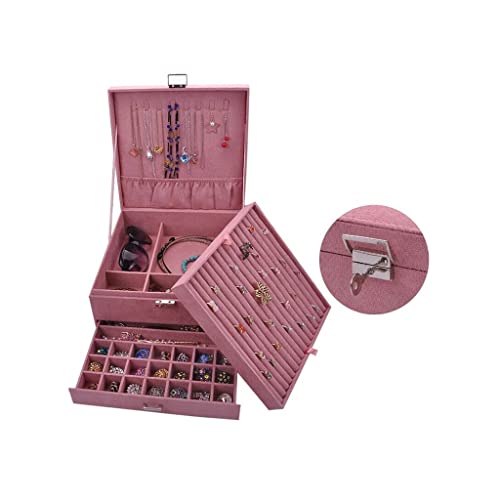 CYYHGD Schmuckschatulle 3-lagige Schmuckschatulle Aufbewahrungsbox für Halsketten, Ringe, Armbänder, Ohrringe, Uhren, Schmuckaufbewahrungsbox aus Samt, Schmuck-Organizer für Frauen, kl von CYYHGD