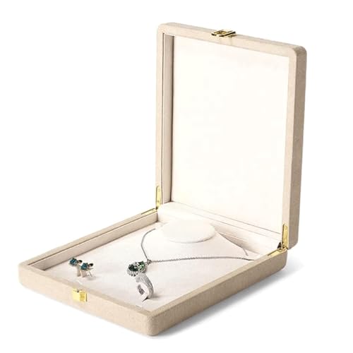 CYYHGD Schmuckschatulle aus Leder für Halsketten und Ohrringe, Schmucketui mit Schloss, Schmuck-Organizer-Box für Frauen als Geschenk (Beige) von CYYHGD