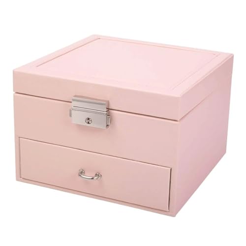 CYYHGD Schmuckschatulle mit großer Kapazität, Schmucketui aus Pu-Leder, doppellagige Schmuck-Organizer-Box mit Schloss, Aufbewahrungsbox für Damenschmuck (Pink) von CYYHGD