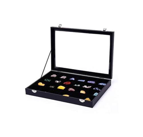 CYYHGD Schmuckschatullen Tablett mit Glasdeckel Grau Schwarz Schmuck Organizer Box Schmuckvitrine für Ohrringe Ringe Halsketten Schmuckzubehör von CYYHGD