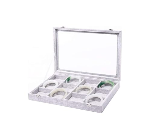 CYYHGD Schmuckschatullen Tablett mit Glasdeckel Grau Schwarz Schmuck Organizer Box Schmuckvitrine für Ohrringe Ringe Halsketten Schmuckzubehör von CYYHGD