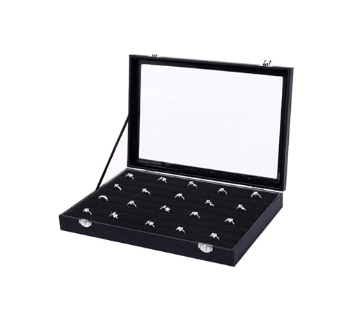 CYYHGD Schmuckschatullen Tablett mit Glasdeckel Grau Schwarz Schmuck Organizer Box Schmuckvitrine für Ohrringe Ringe Halsketten Schmuckzubehör von CYYHGD