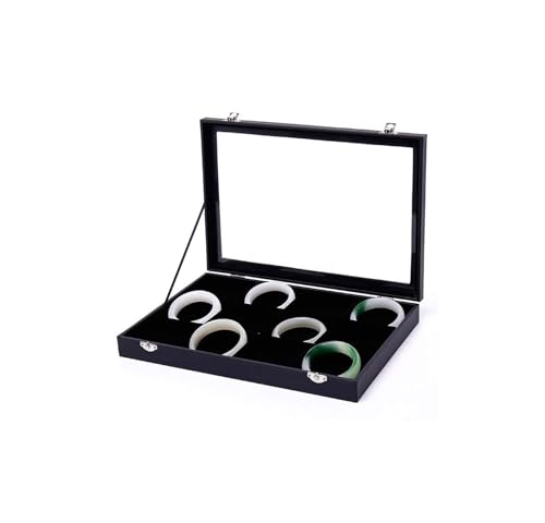 CYYHGD Schmuckschatullen Tablett mit Glasdeckel Grau Schwarz Schmuck Organizer Box Schmuckvitrine für Ohrringe Ringe Halsketten Schmuckzubehör von CYYHGD