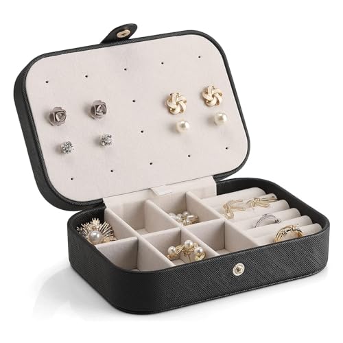 CYYHGD Schwarze Schmuckschatulle, Kunstleder, Reise-Schmucketui, doppellagig, für Halsketten und Ringe, Schmuck-Organizer-Box, Aufbewahrungsbox für Modeschmuck (A) von CYYHGD