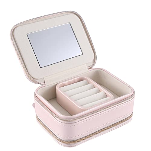 CYYHGD Tragbare Schmuckaufbewahrungsbox, Organizer, Display, Reiseschmuck, Reißverschlussbox, Ohrringe, Halsketten, Ringe, Schmuckschatulle A (Pink) von CYYHGD