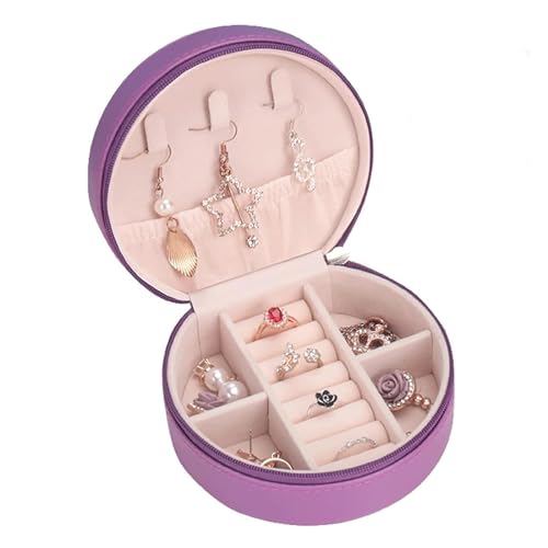 CYYHGD Tragbare Schmuckschatulle, runde Form, Schmucketui, Reise-Schmuck-Organizer, Mädchen, stilvolle und elegante Schmuck-Aufbewahrungsbox (D) von CYYHGD