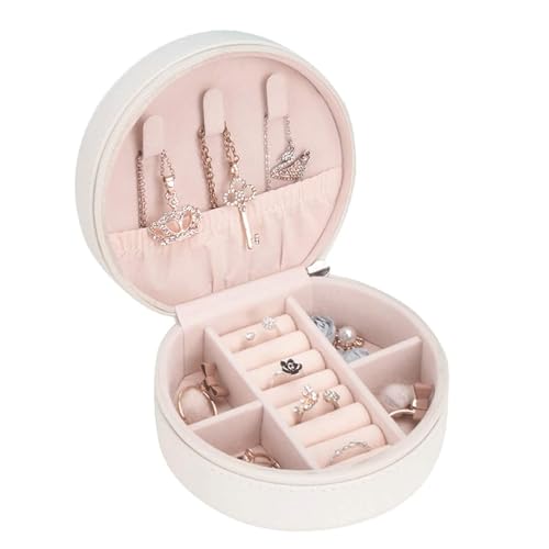 CYYHGD Tragbare Schmuckschatulle, runde Form, Schmucketui, Reise-Schmuck-Organizer-Box für Mädchen, stilvolle und elegante Schmuck-Aufbewahrungsbox (B) von CYYHGD