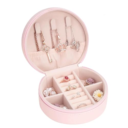 CYYHGD Tragbare Schmuckschatulle, runde Form, Schmucketui, Reise-Schmuck-Organizer-Box für Mädchen, stilvolle und elegante Schmuck-Aufbewahrungsbox (C) von CYYHGD