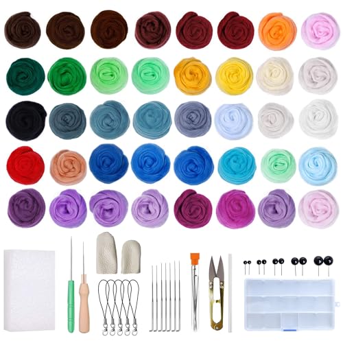 Nadelfilz Set, 40 Farben Nadelfilz Starter Kit, Anfängerset für DIY-Handwerk Wolle Filz Nadel Filzen Starter Kit mit Werkzeugen (A) von CYYSHR