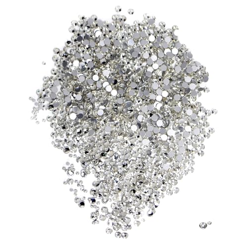 2880 Stück Nagel Kristalle Strasssteine, 2mm/4mm Flache Rückseite Strasssteine, Silberne Runde Strasssteine, Flatback Kristall Strasssteine, Dekosteine Kristall Steinchen für Nailart (Silber) von CYZBL