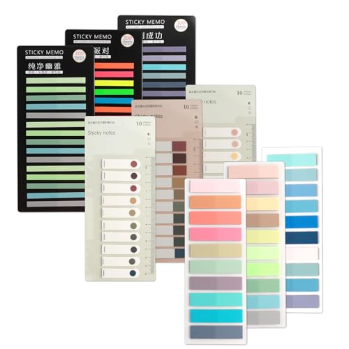 2100 Blätter Multicolor Haftnotizen Tabs Set, Mehrere Stile Haftmarker Film Textstreifen PET, Wiederverwendbar Morandi Sticky Notes, Mini Haftstreifen Index für Schul Home Office von CYZBL