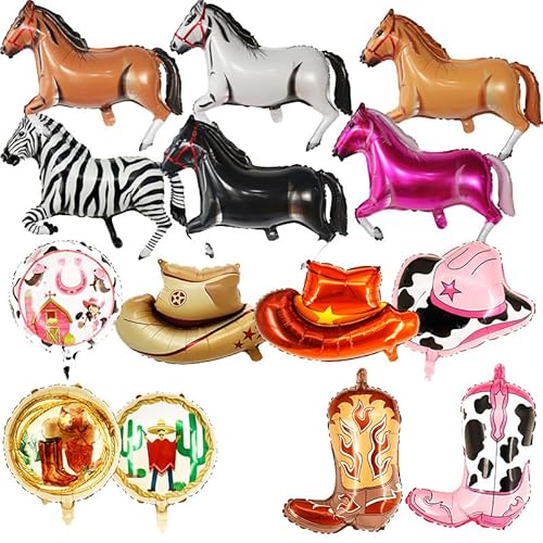 10 Stück Western Cowboy Deko Luftballons Party Dekorationen, Western Cowboy Thema Party Folienballons Party Supplies Enthalten Cowgirl Hüte, Stiefel, Runder Ball mit Cowboy-Aufdruck von CYZJPRVN