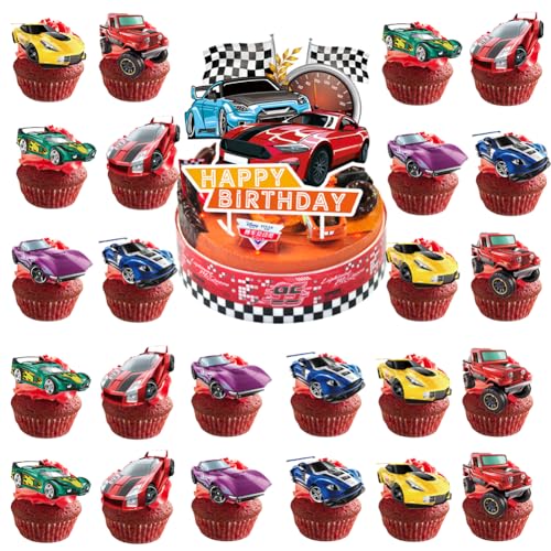 HOT WHEE Rennwagen zum Aufhängen, Swirl-Dekoration, Auto-Thema Dekoration Auto Party Zielflagge Cupcake Topper LKW Thema Geburtstag Zubehör für Kindergeburtstag Baby Shower von CYZJPRVN