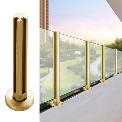 CZAOERXB Balkongeländer aus Glas, Balustradenpfosten, Gold, Metall, Glas, Geländer, Zaunpfosten, rundes Rohr, Klemme für Glasplatten für Terrassentreppen, Plattformveranda von CZAOERXB