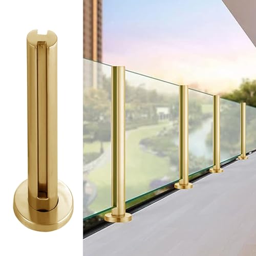 CZAOERXB Balkongeländer aus Glas, Balustradenpfosten, Gold, Metall-Glasgeländer, Zaunpfosten, rundes Rohr, Klemme für Glasplatten für Terrassentreppen, Plattformveranda (F von CZAOERXB