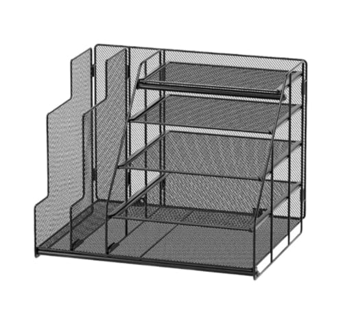 CZAOERXB Schreibtisch-Organizer,Schreibtisch-Akten-Organizer,Briefablage,Papier-Organizer mit Stifthalter und Hängekorb aus Metall,Schwarz,Büro-Schreibtisch-Zubehör von CZAOERXB