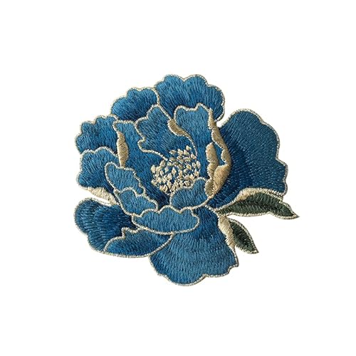 CZHJM 11 x 11 cm, 2 Stück, marineblaue Pfingstrosen-Blumen-Aufnäher, große Aufnäher zum Aufbügeln, bestickte Applikationen, chinesische Abzeichen, Aufnäher für Kleidung von CZHJM