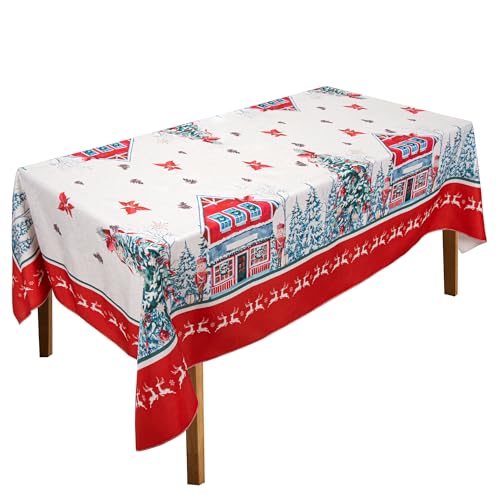 CZL Tischdecke Weihnachten Tischdecke Abwaschbar Weihnachten mit Ahornblatt-Muster Reversible Weihnachts Tischdecke Wasserdicht Weihnachtstischdecke Abwaschbar Rote Tischdecke Stoff - 130 x 220CM von CZL