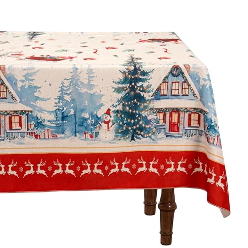 CZL Tischdecke Weihnachten Tischdecke Abwaschbar Weihnachten mit Elch-Motiv Reversible Weihnachts Tischdecke Weihnachtstischdecke Abwaschbar Rote Tischdecke Stoff Christmas Table Cloth-130 x 180CM von CZL